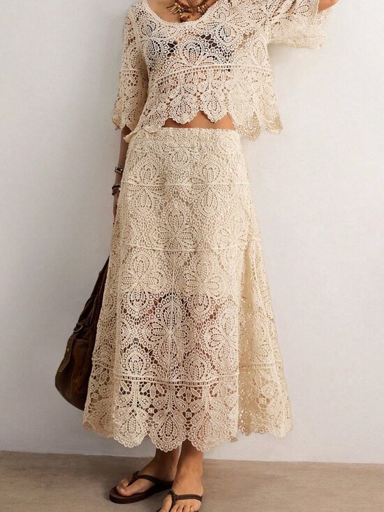Dresses & Skirts - Apricot Elegant Women's Bohemian Crochet Knit Set